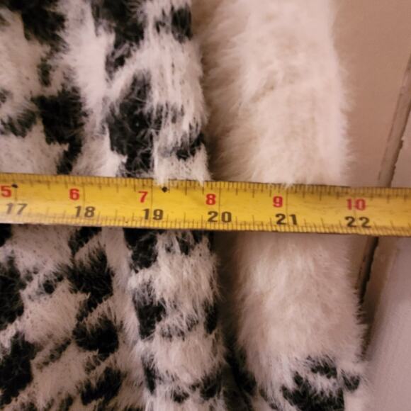 Esqualo Womens Fuzzy Knit Fringed Open Front Cardigan Sweater Black & Cream XL - Picture 9 of 9